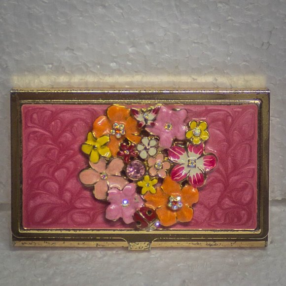 Accessories - Floral Enamel Rhinestone Personal Business Card Holder